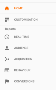 Screenshot of Google Analytics menu