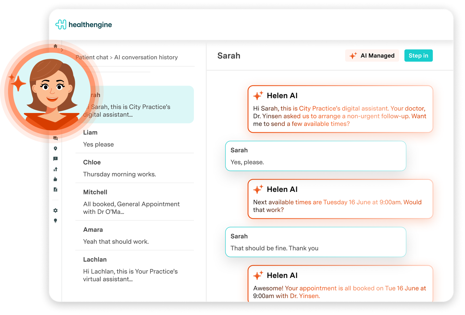 Helen AI conversation dashboard