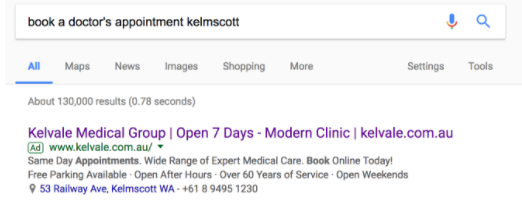 Google search for doctor's appointment